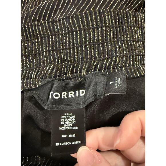 Torrid Womens Black Lurex Self Tie Wide Leg Pant Sz 1X Metallic Stripe Stretch - Picture 6 of 7